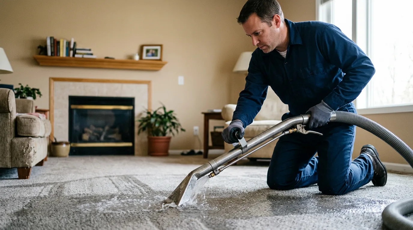 Water damage restoration technician working near Morristown, IN
